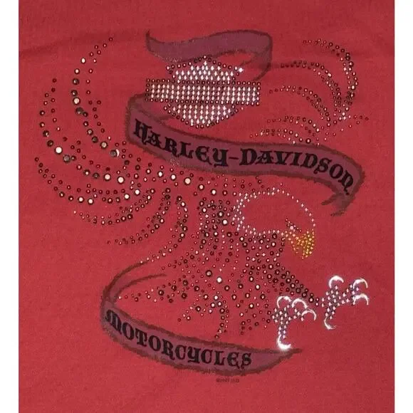 Harley Davidson Tank Top Wom 1X Red Orange Eagle Rhinestone 2007 Killer Creek GA - Picture 4 of 13